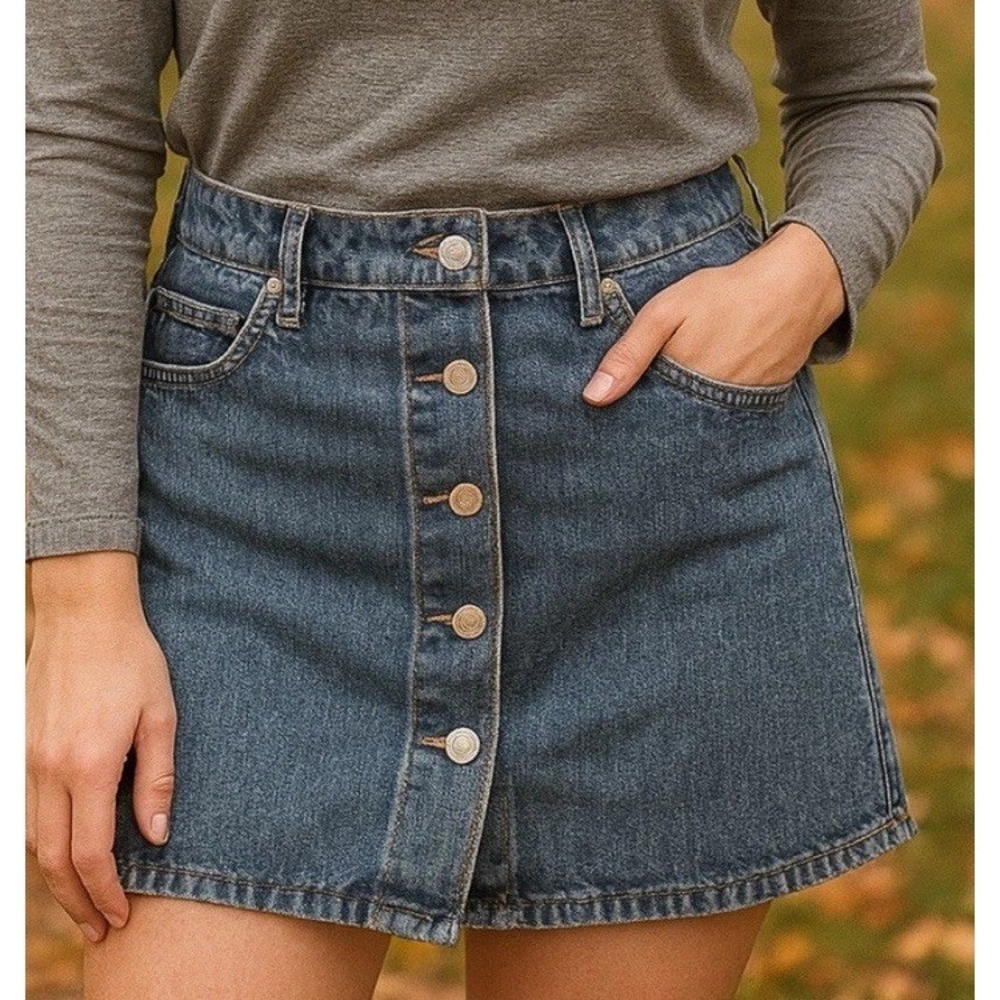 LEVIS VintageBlue Womens 32" High-Waist Buttoned-Front Denim Jean Mini Skirt 90s